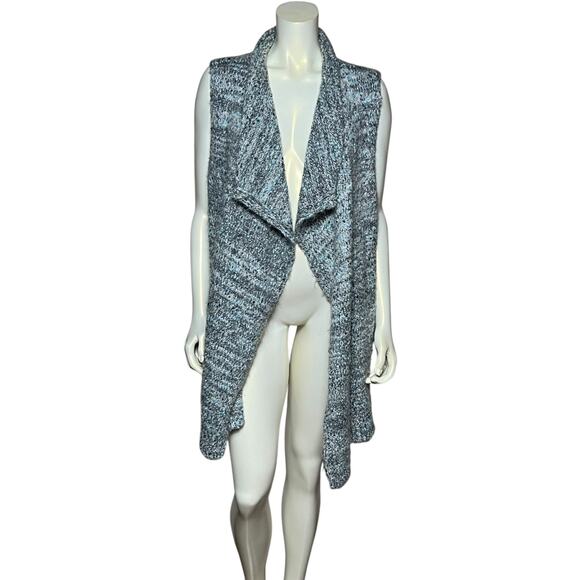 LOFT Outlet Marled Knit Long Open Front Waterfall Vest Blue Grey Size XL - Picture 1 of 7